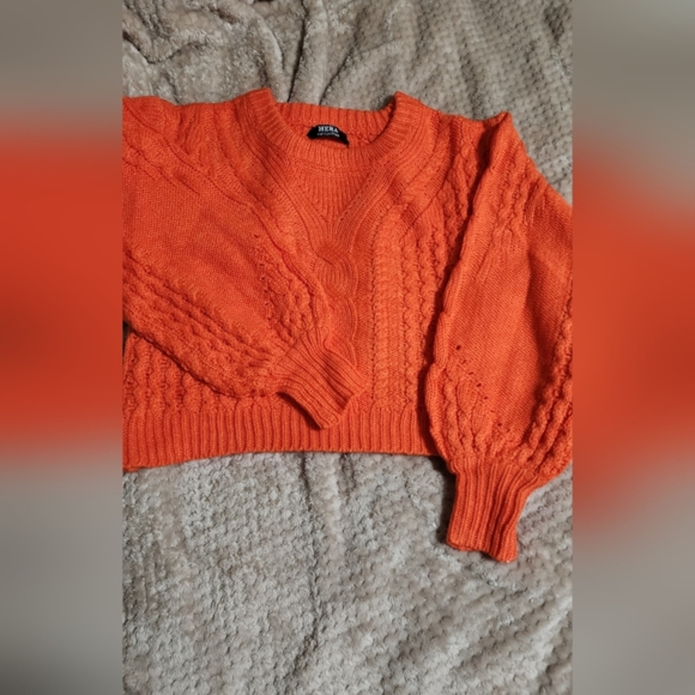 Hera Collection Orange Cable Knit Crew Neck Sweater